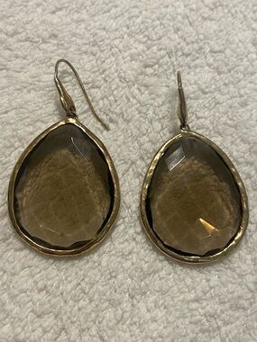 Stella & Dot Gold-Trim Smoky Quartz Teardrop Dangle Earrings - Women Jewelry